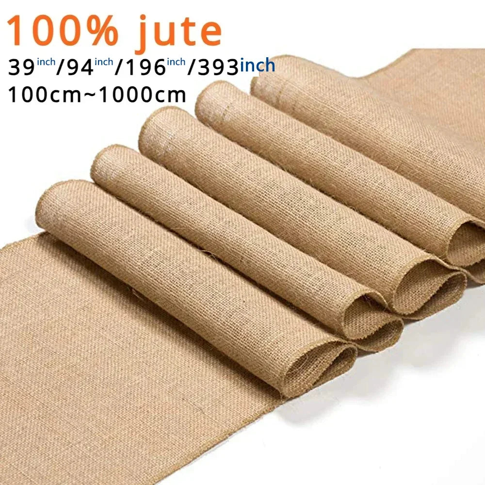 nappe jute rustique mariage campagne 100cm 240cm 500cm texture naturelle boissons vaisselle