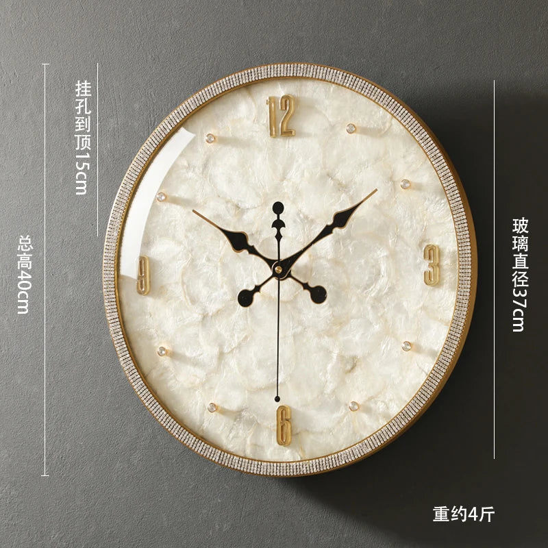 horloge murale moderne or blanc cadran marbré aiguille salon étude