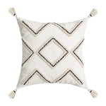 coussin carré boho blanc motif géométrique noir tassel brodé anti décubitus polyester