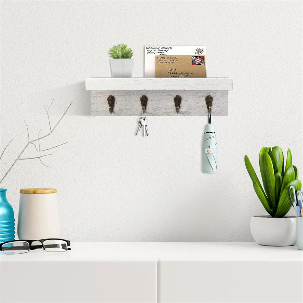 étagère murale bois rustique crochets blanc gris texture naturelle fixations vis instructions