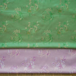 tissu polyester floral semi transparent vert rose motifs dorés traditionnel élégant texturé 145cm