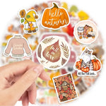 stickers automne orange jaune rouge feuilles citrouilles gnomes animaux illustration cartoon adhésifs mignons vintage