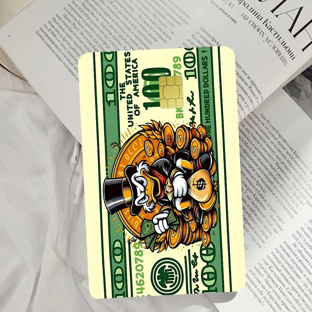 étuis cartes crédit adhésifs dessin animé canard pièces or sac main pop art colorful