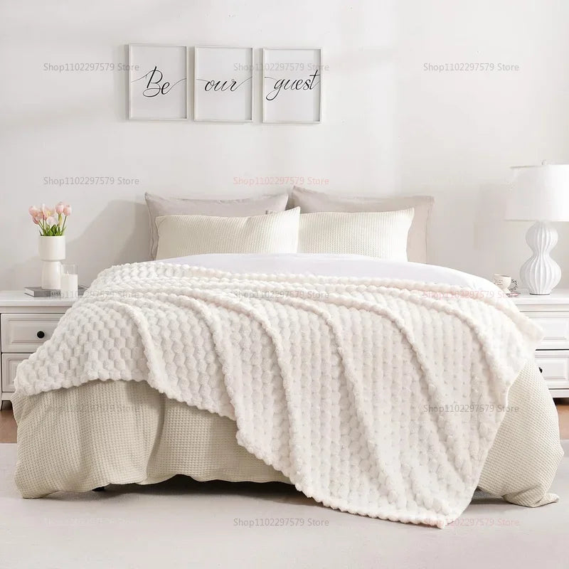 plaid blanc texture bouclée doux confortable moderne intérieur fixations moelleux