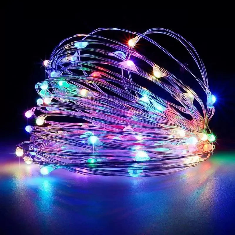 guirlande lumineuse led fil cuivre batterie rechargeable blanc chaud froid bleu moderne decoration noel