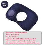 coussin voyage gonflable forme cou confortable velours gris rose bleu ergonomique portable sac rangement