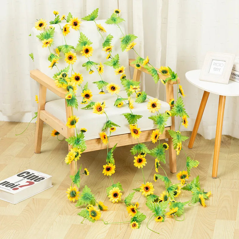 décoration maison guirlande fleurs tournesol artificielles jaunes vertes mariage anniversaireintérieur