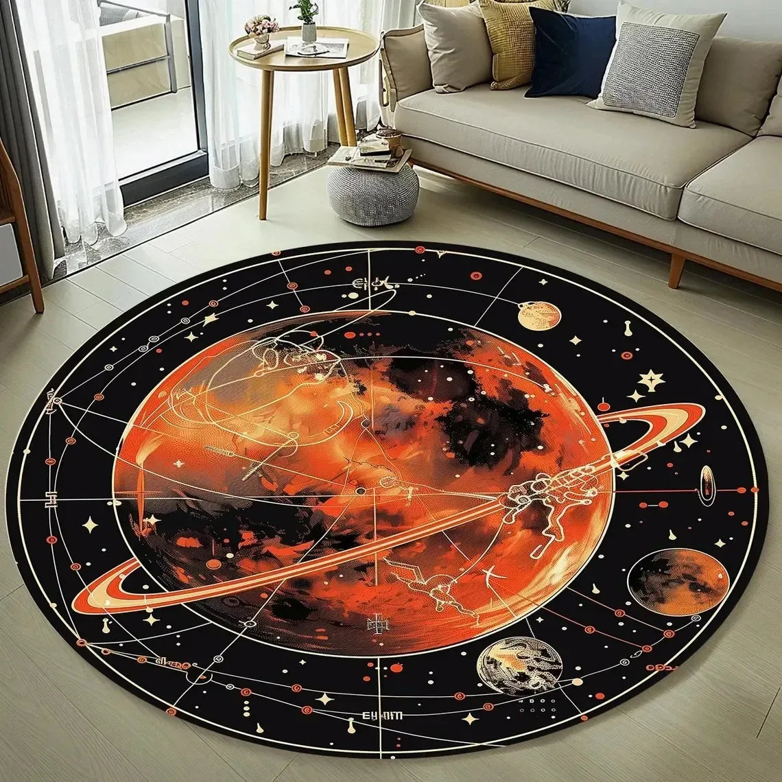 tapis rond moderne nébuleuse spirale galactique noir blanc gris cosmique floral chambre extérieur