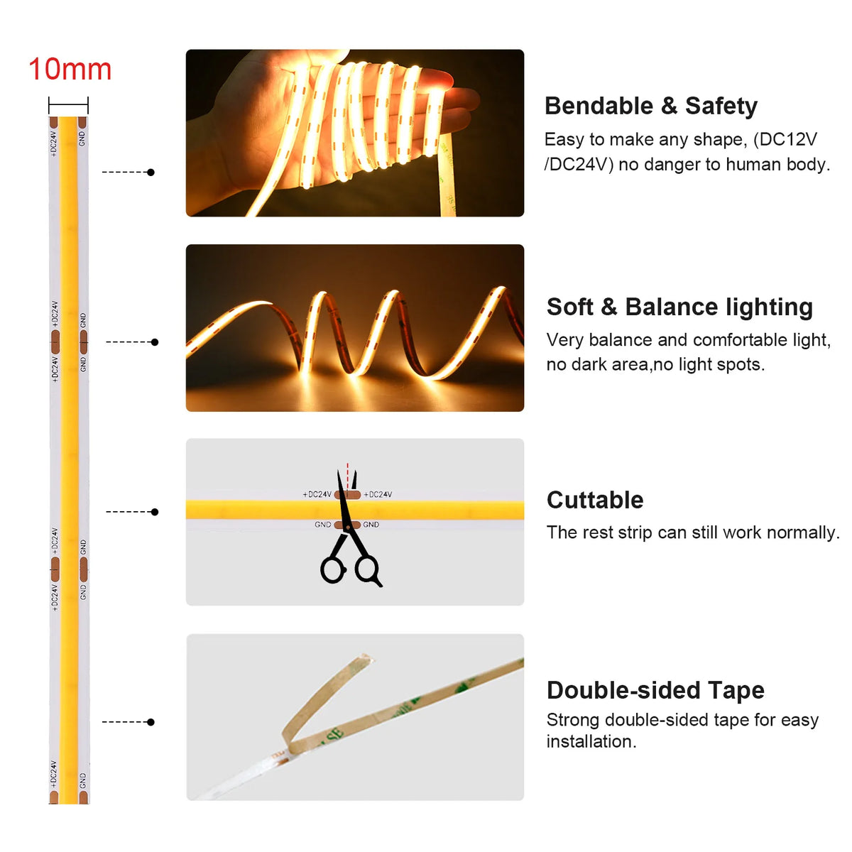 ruban led flexible blanc chaud 3000k adhésif 528 leds 12v 24v moderne