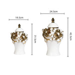 vase decoratif fleurs relief hermetique couvercle blanc or table maison