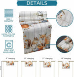 Cette image produit montre un assortiment de différentes tailles d'affiches décoratives avec des motifs forestiers et des animaux tels que des écureuils et des renards. Les détails techniques comprennent une haute densité d'impression, une couleur vive et la possibilité de les laver en machine.