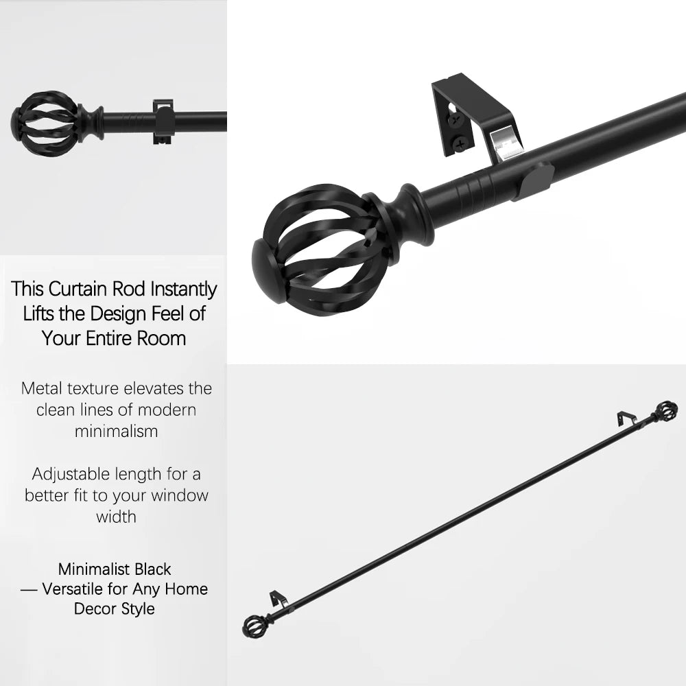 tige rideau ajustable fer noir moderne clips fenêtre 368cm 220cm 146cm 144cm