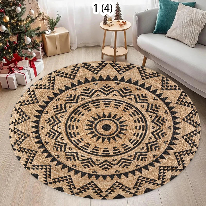 tapis rond multicolore motifs ethniques moderne antidérapant polypropylène polyesterversible extérieur intérieur décoration chambre salon