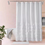 rideau douche blanc volants gris rose classique opacité anneaux métalliques respectueux environnement moderne