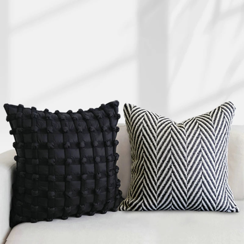 housse coussin moderne nordique motif géométrique noir blanc polyester coton lavable 30x50cm 45x45cm 50x50cm