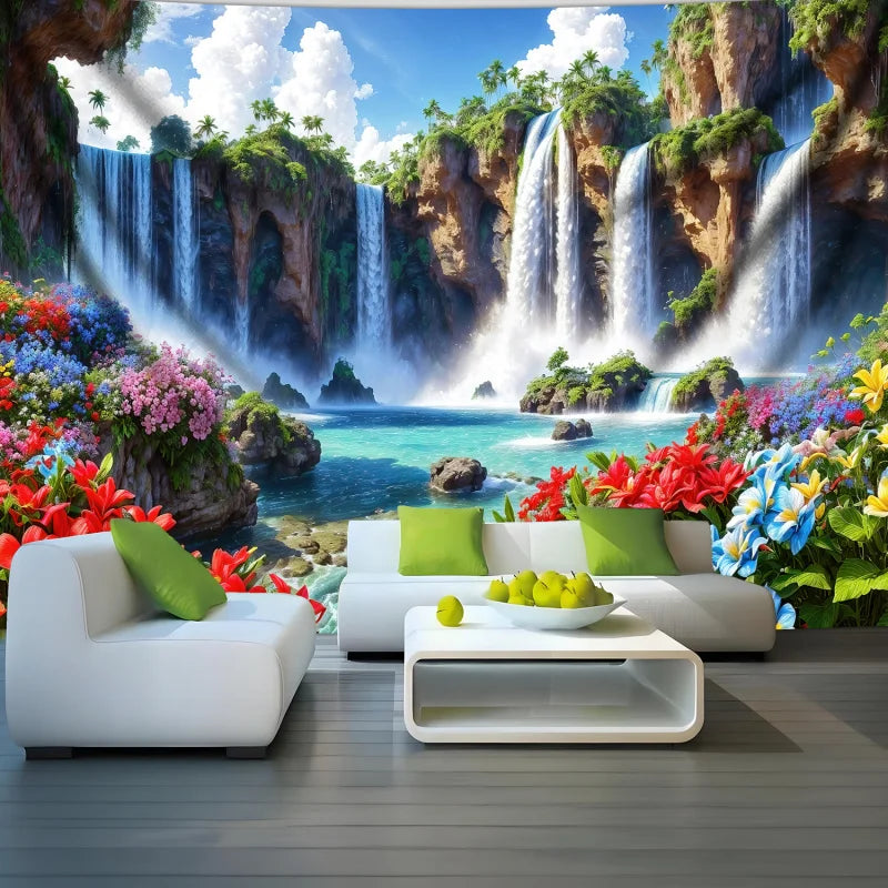 tapisserie imprimée paysage cascade moderne multicolore polyestère décoration chambre salon lintfree