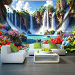tapisserie imprimée paysage cascade moderne multicolore polyestère décoration chambre salon lintfree