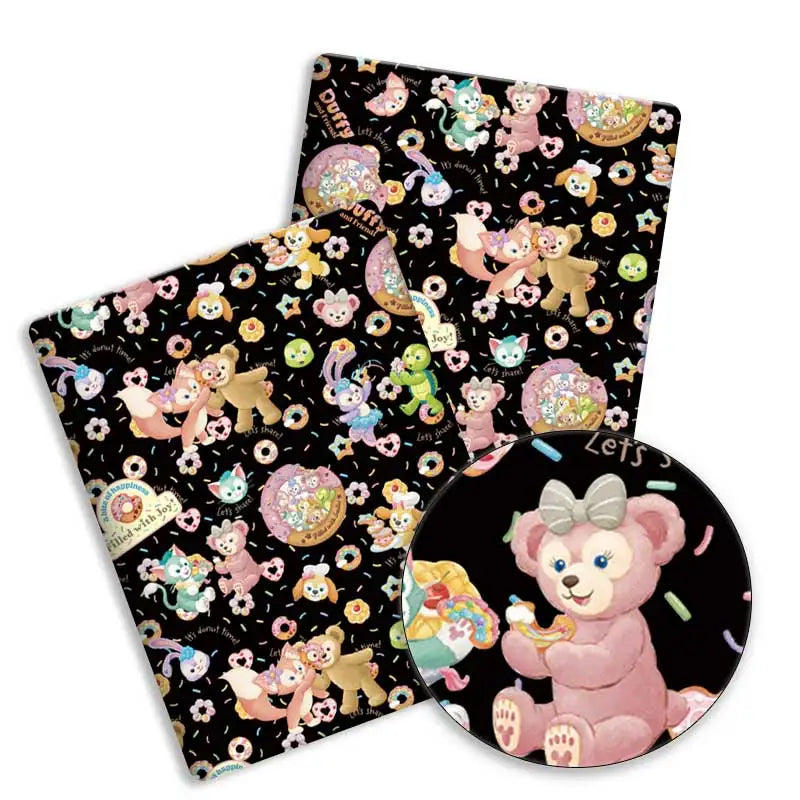 papier cadeau dessins animés ours lapins chats blanc noir rose clair beige