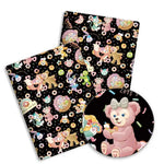 papier cadeau dessins animés ours lapins chats blanc noir rose clair beige