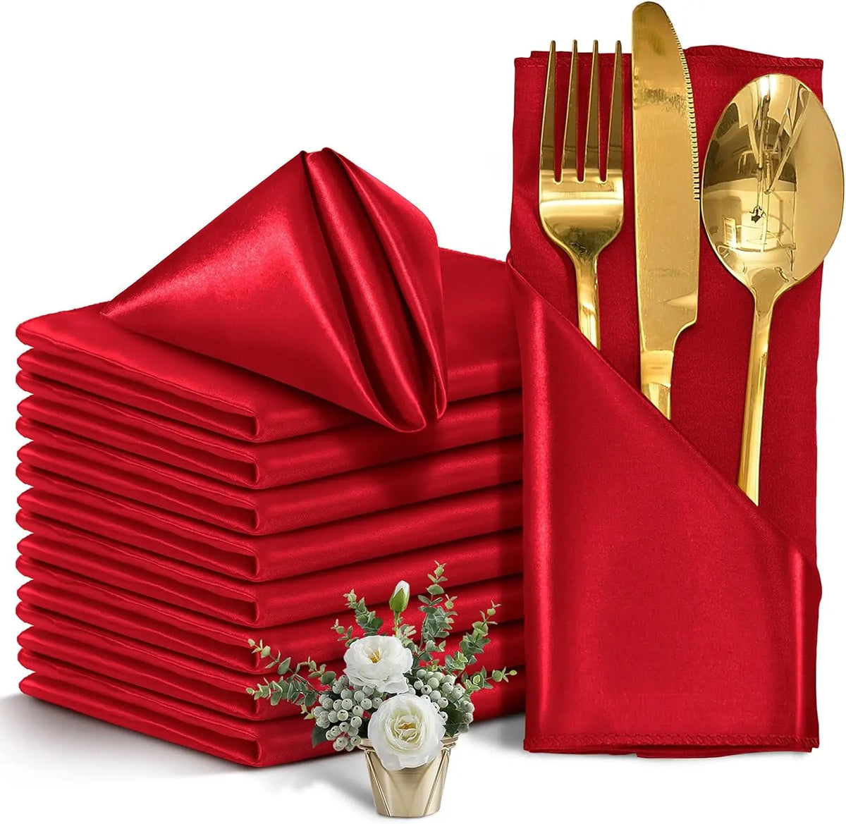 serviettes table satin rouge modernes 12 pièces cuisine mariage fêtes
