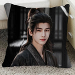 housse coussin décoratif moderne carré noir blanc bleu beige portrait théâtre 45cm 45cm polyester