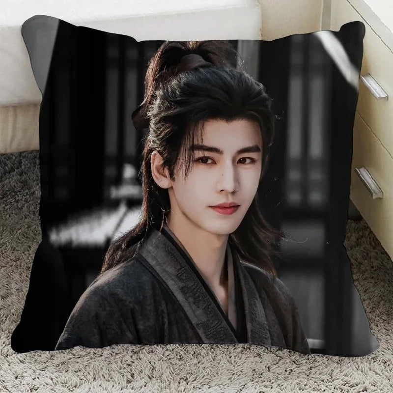 housse coussin décoratif moderne carré noir blanc bleu beige portrait théâtre 45cm 45cm polyester