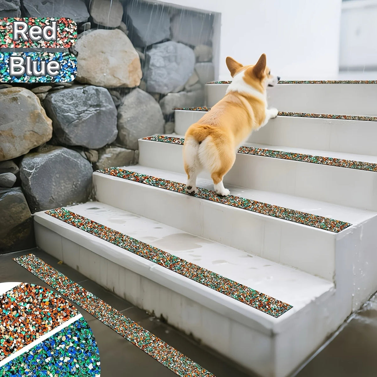 ruban anti dérapant adhésif puissant bleu vert blanc noir moderne granulaire durable sécurité maison