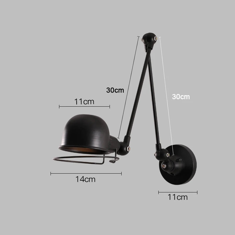 lampe murale articulée industrielle noir ampoule filament éclairage chambre coucher cuisine salle manger entree