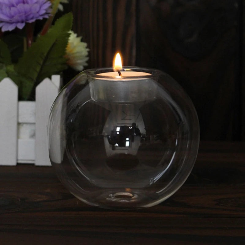 bougeoir transparent sphérique moderne verre haute qualité élégant ambiance romantique bougie