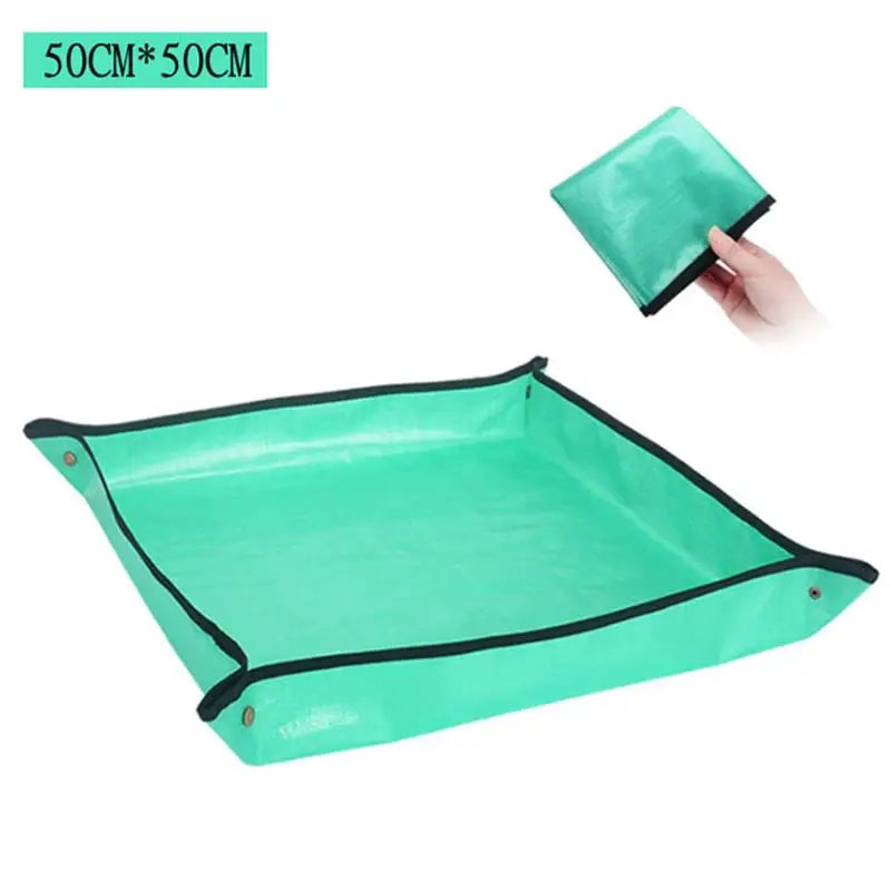 tapis jardinage vert texture tissée pratique robuste outils pots succulentes arrosoir pelle houlette