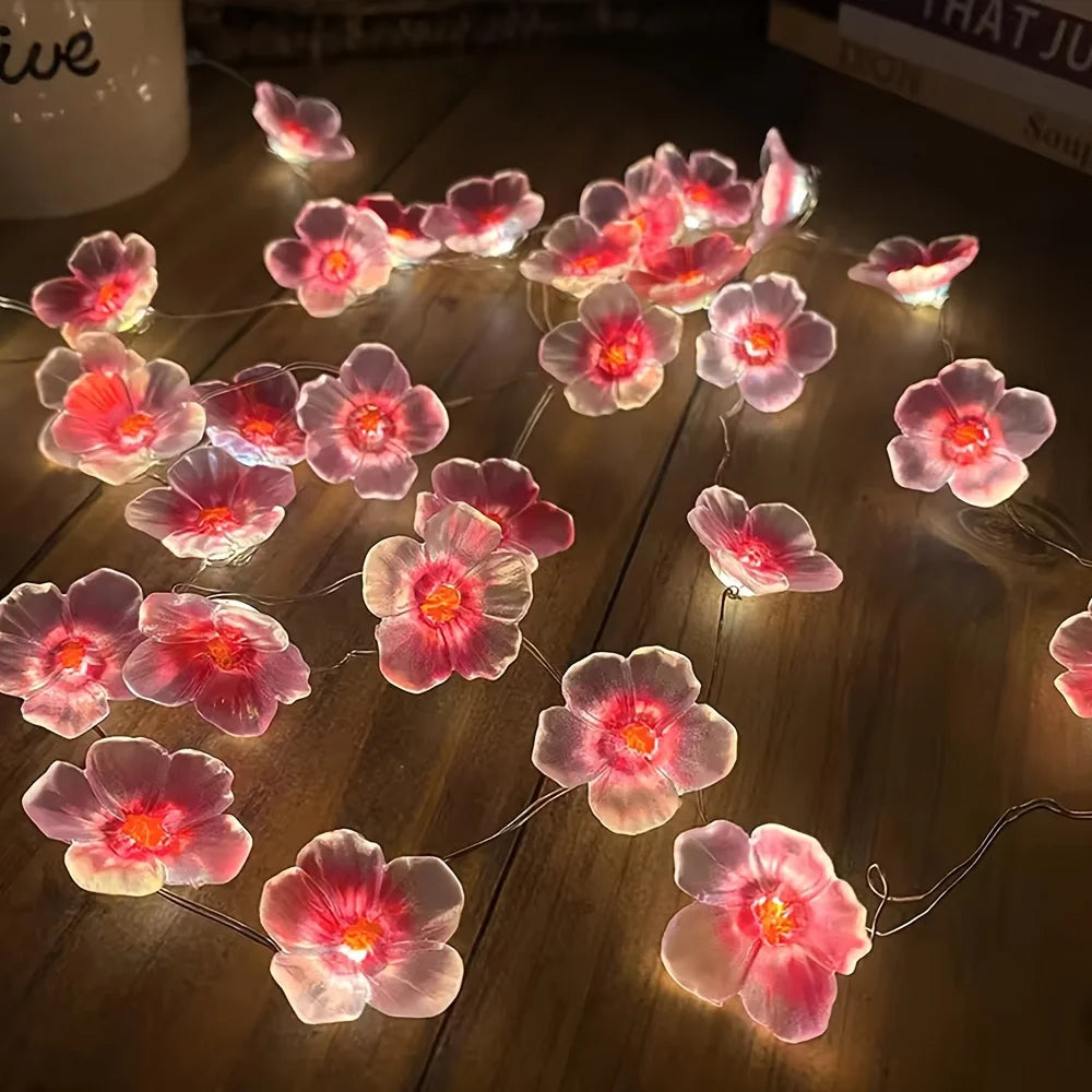 guirlande lumineuse fleurs roses blanches modernes 20 led clips câble décoration intérieure extérieure événementière