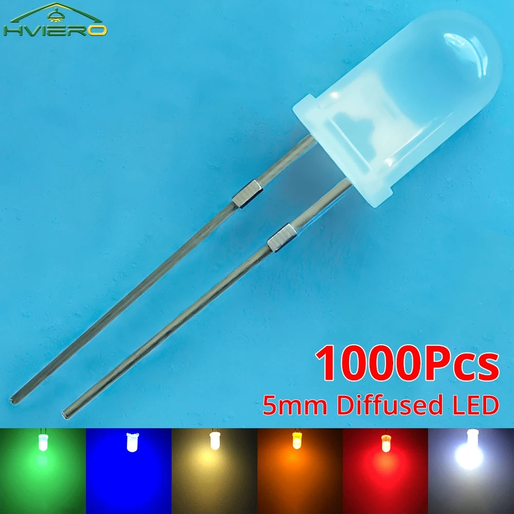 Diodes led bleu vert rouge blanc chaud blanc 5mm diffusées 1000 pièces nouvelle condition