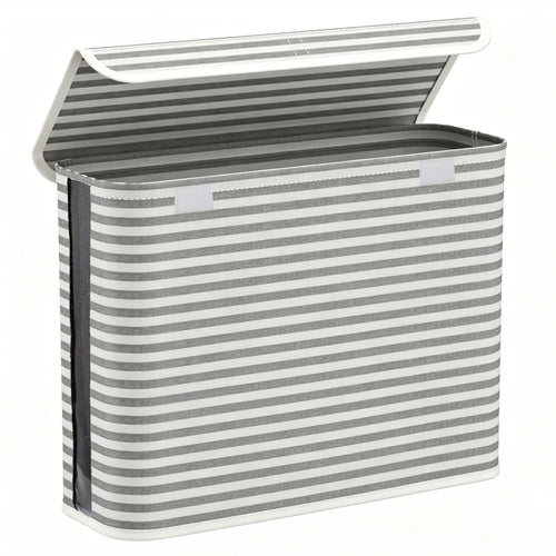 bac rouleaux papier toilette gris blanc rayures moderne minimaliste empilable toile métal 35x45x15cm