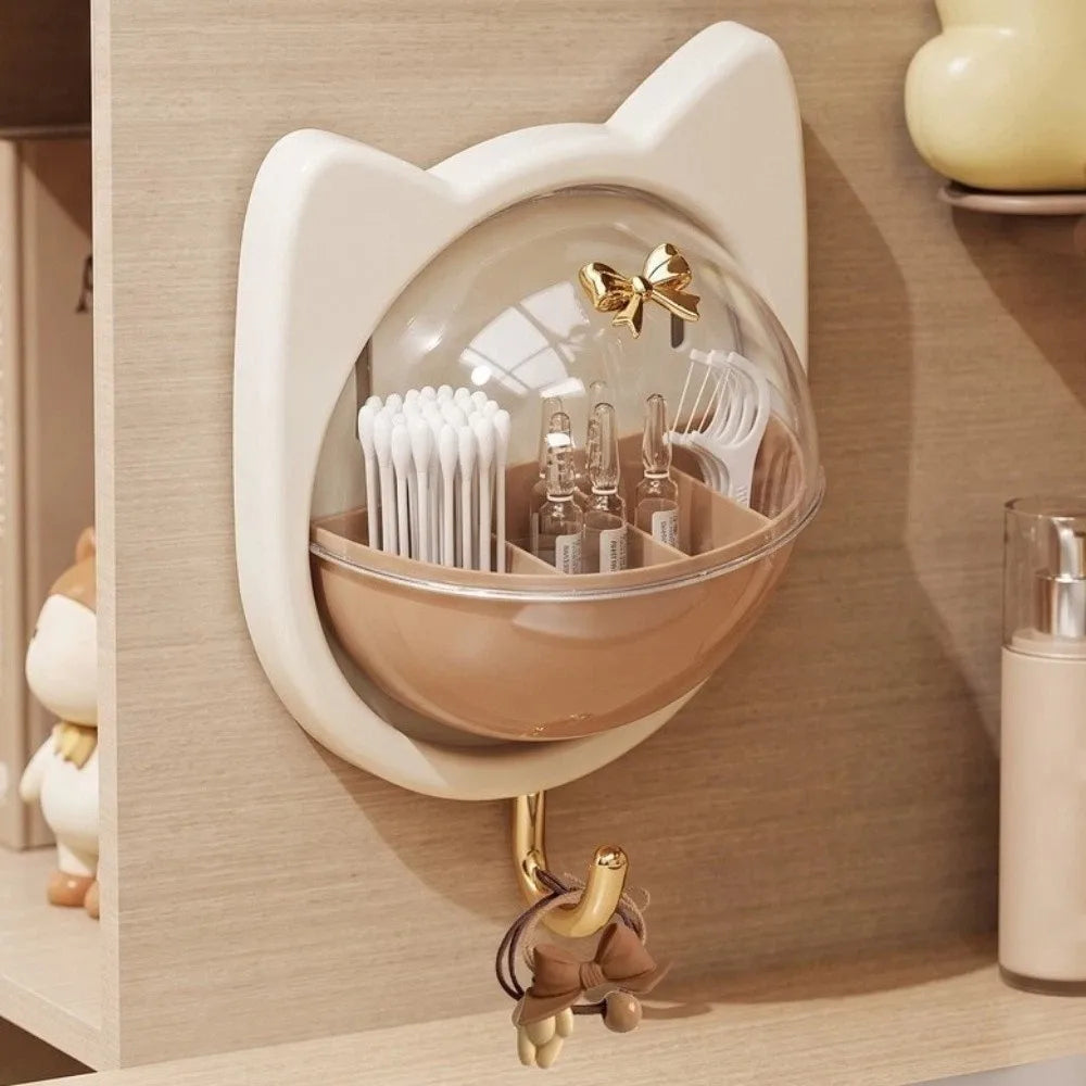 boîte rangement mural oreilles chat transparent réutilisable moderne salle bain maquillage vert rose beige