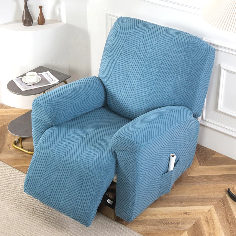 housses fauteuil inclinable gris bleu rayures diagonales clips extensibles moderne