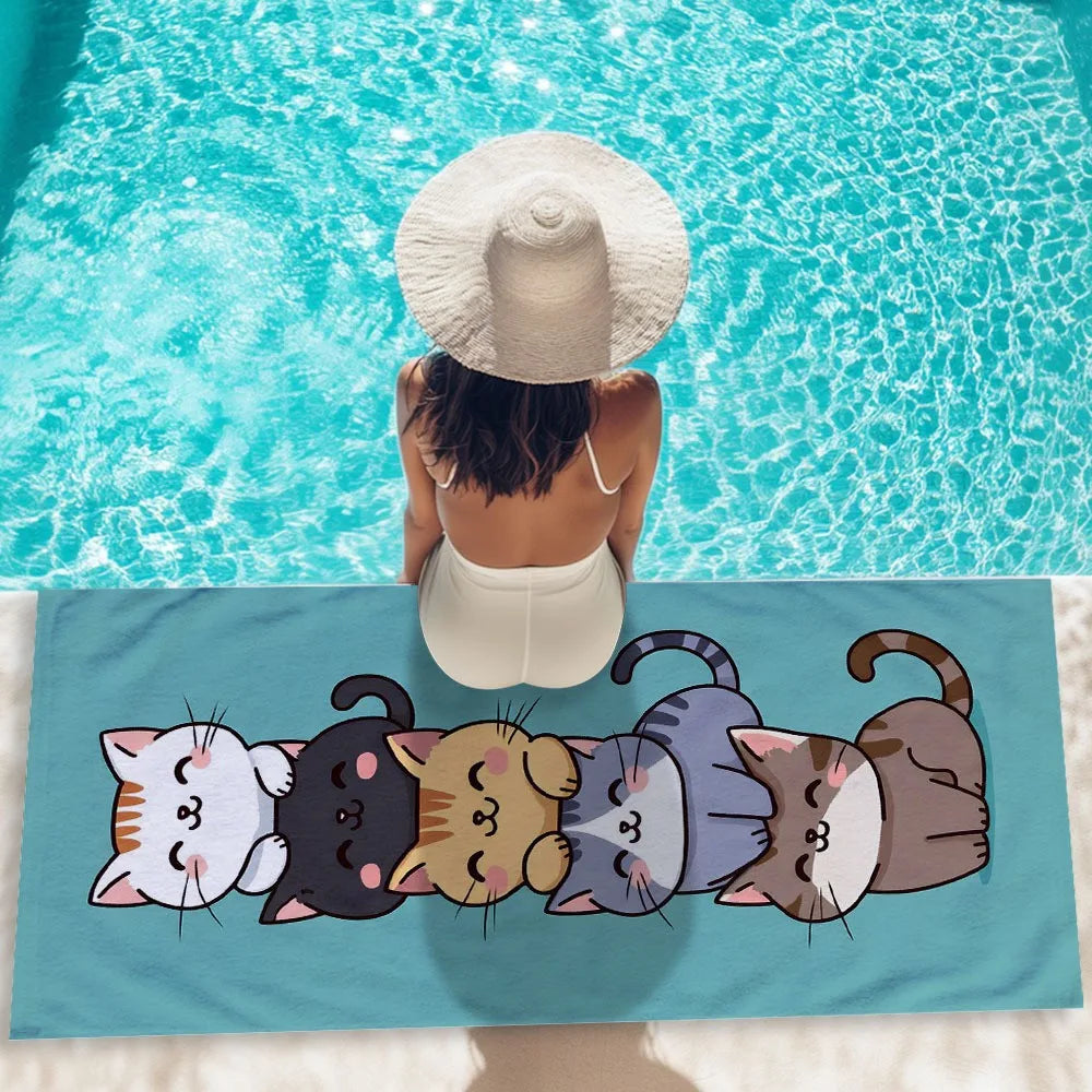 serviette plage dessins animés chats bleus rapide absorption polyester moderne camping voyage