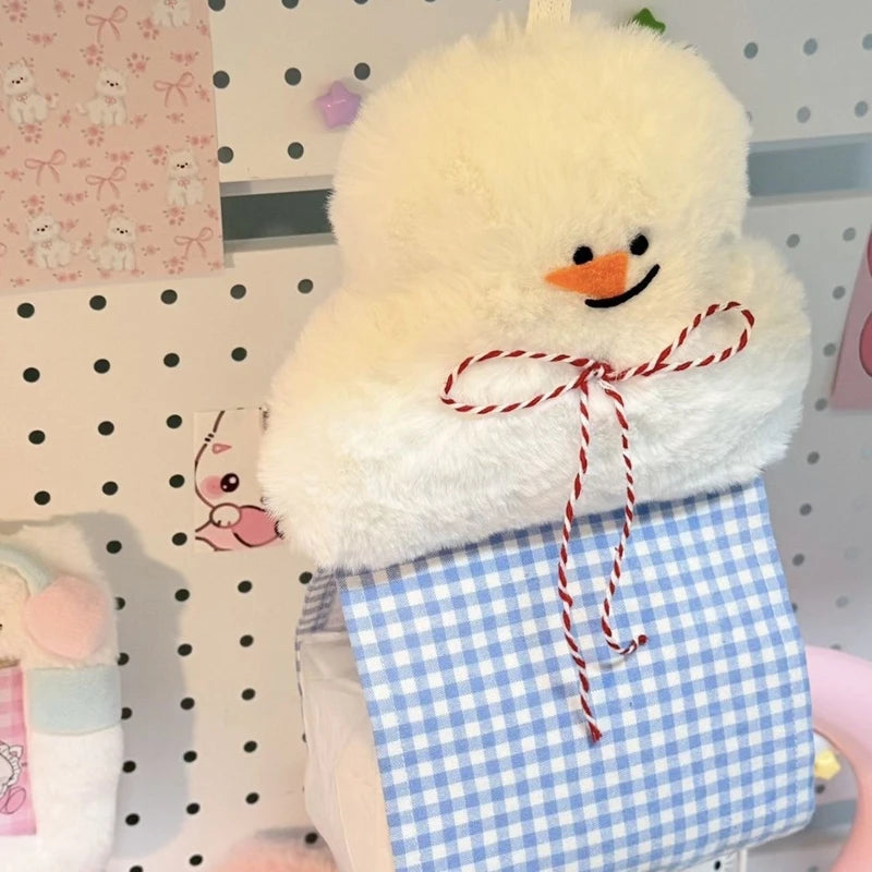sac main kawaii mignon carreaux peluche blanc bleu clair ruban boucle suspension