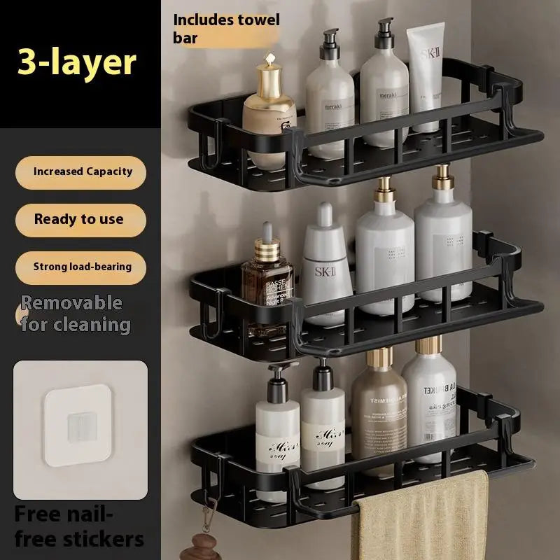 étagère salle bain adhésive noire moderne support rangement triangle porte savon panier douche étanche