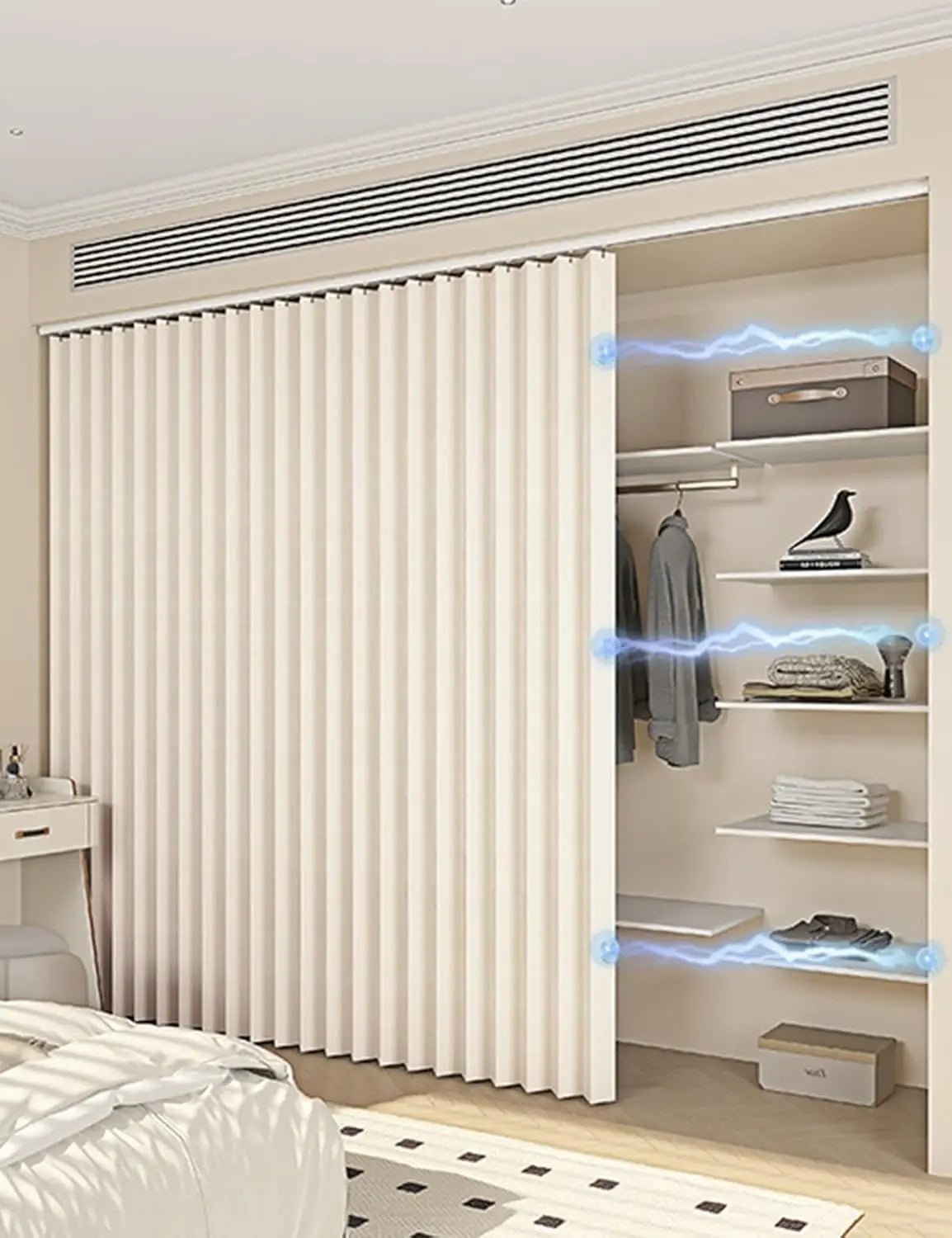 rideau placard beige clair rayures verticales moderne autocollant polyester 100% 80x200cm 100x180cm