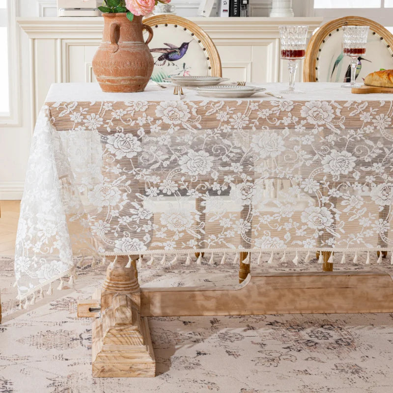 nappe table broderie florale beige réutilisable machine classique tassel mariage fêtesextérieur