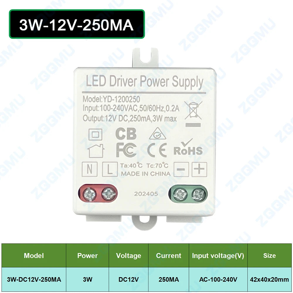 alimentation led 12v 24v 6w 10w 12w blanc moderne compact deux boutons deux bornes