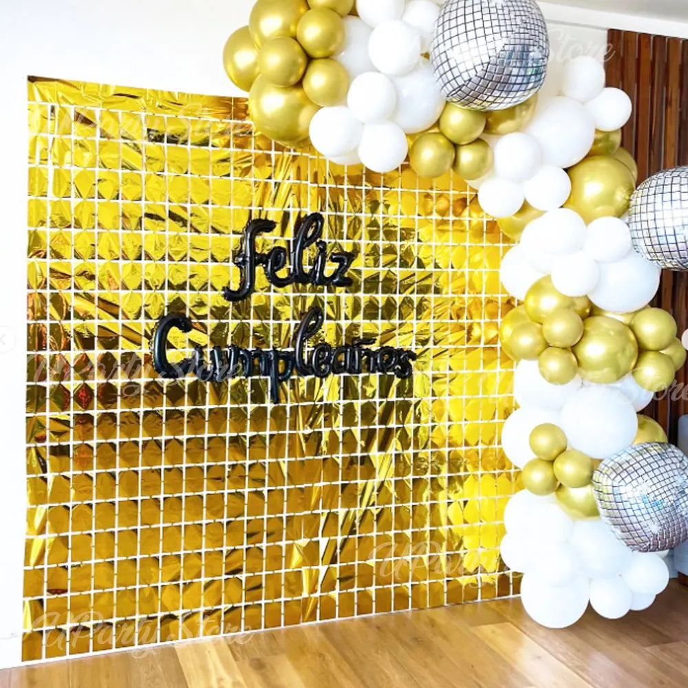 rideau arrière plan festif carreaux argent brillants décoration mariage anniversaire fête murale moderne