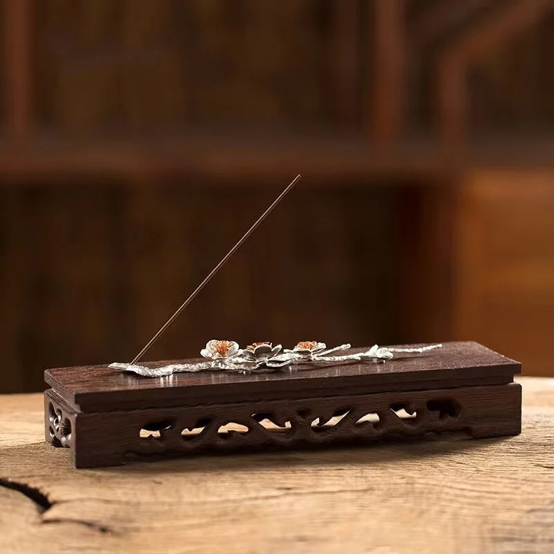 support encens bois naturel gravure décorative rustique artisanal objet religieux zen