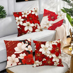taies d'oreiller fleurs rouges blanches moderne opaques lit décoration maison 45x45cm adhésif