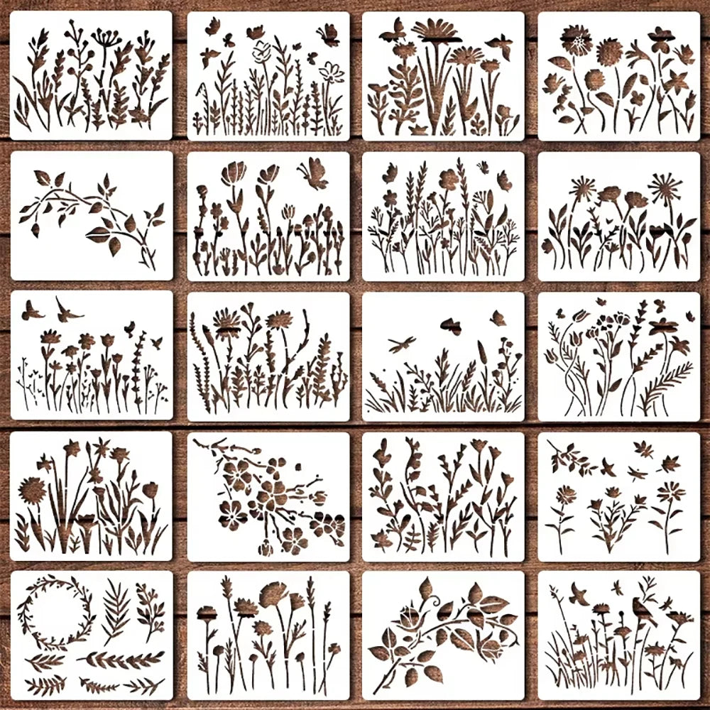 gabarits peinture fleurs feuilles papillons réutilisables diy crafts blanc noir vert orange rose brun
