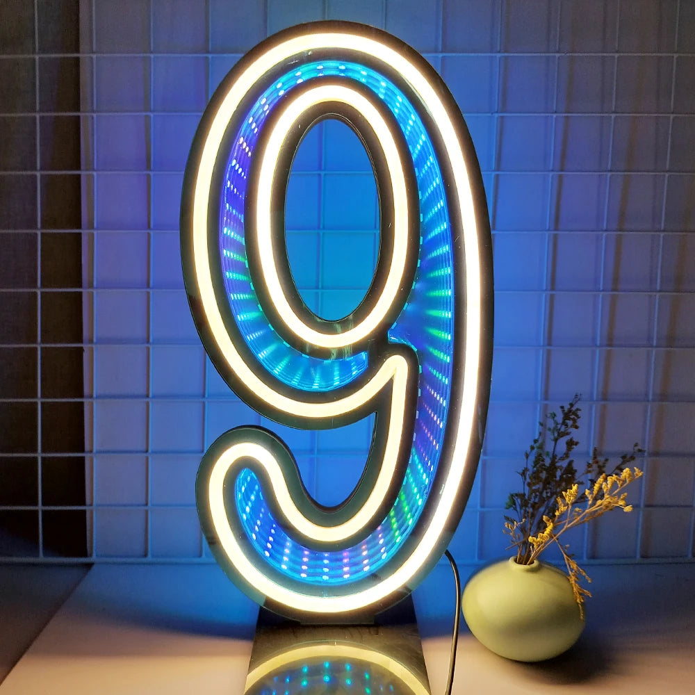 lumière numérique led numéro bleu vert blanche moderne rayures colorées base détachable fête événement