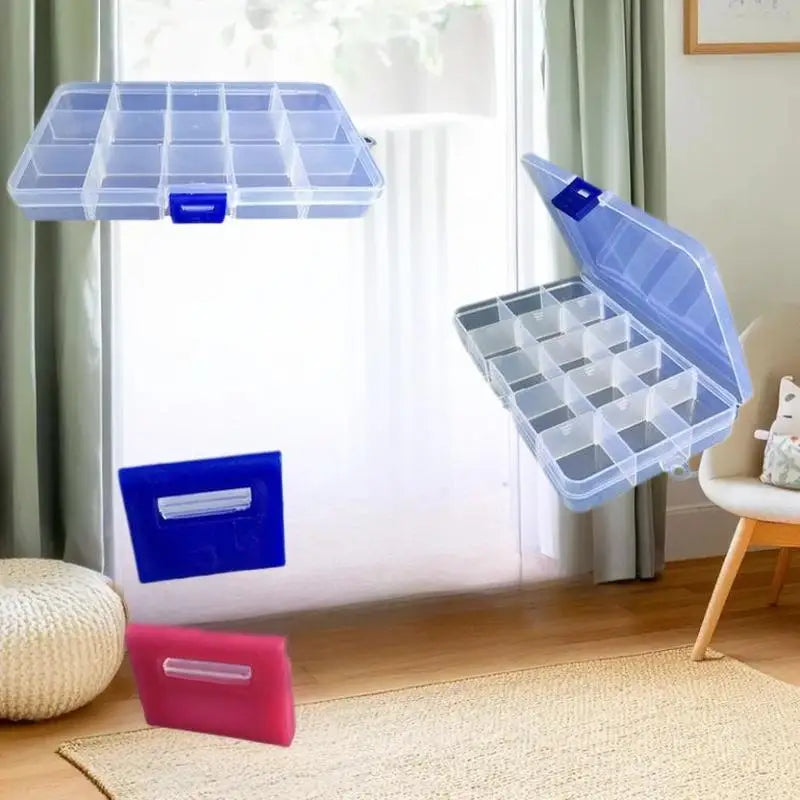 boîte compartiments transparente velours pratique moderne poignées couleurs organisation bijoux pièces vis