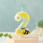 bougies forme chiffres jaune blanc noir fleurs abeilles décoratives enfants sucrerie couteau sucre boîte