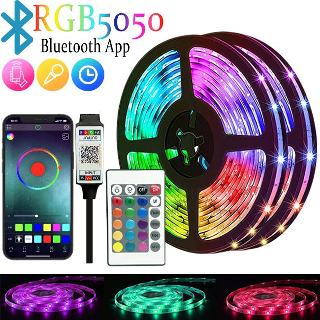 ruban led multicolore rayures adhésif télécommande connecteur usb guide utilisation moderne chambre fête