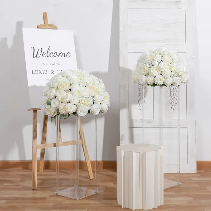 décoration mariage rose blanche soie diamètre 50cm intérieur présentoirs transparents